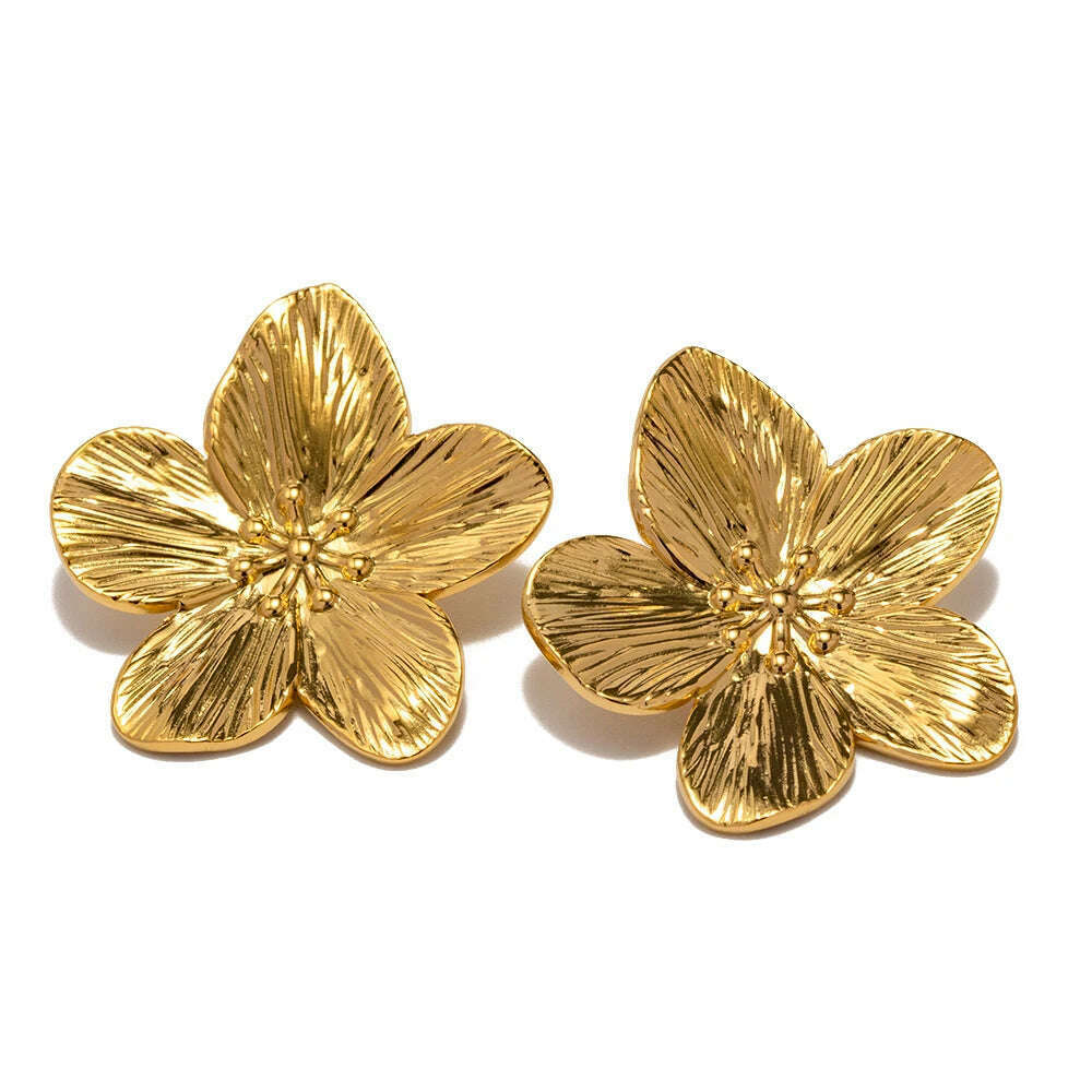 Uworld Hypoallergenic Stylish Vintage Flower Stud Earrings Premium 18k Gold Plated Stainless Steel For Women Party сережки женск - KIMLUD