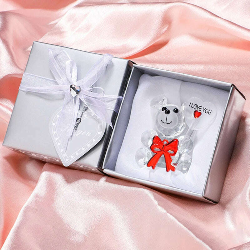 Valentines Day Gift I Love You Crystal Bear Artificial Rose Flowers Teacher Mothers Day Wedding Birthday Party Gifts for guests - KIMLUD