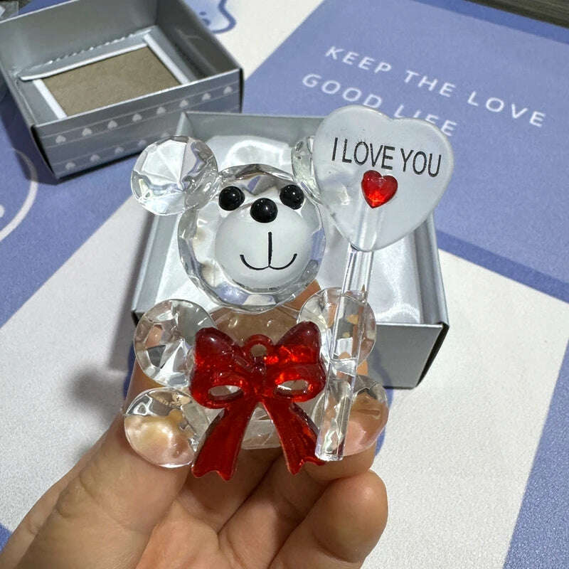 Valentines Day Gift I Love You Crystal Bear Artificial Rose Flowers Teacher Mothers Day Wedding Birthday Party Gifts for guests - KIMLUD