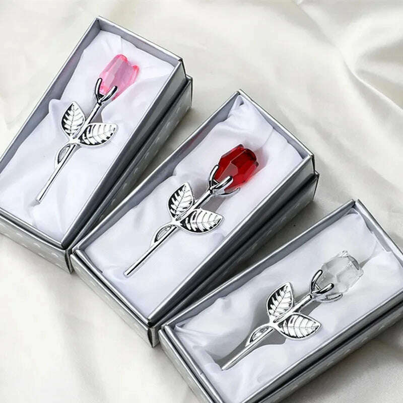 Valentines Day Gift I Love You Crystal Bear Artificial Rose Flowers Teacher Mothers Day Wedding Birthday Party Gifts for guests - KIMLUD