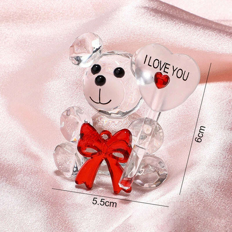 Valentines Day Gift I Love You Crystal Bear Artificial Rose Flowers Teacher Mothers Day Wedding Birthday Party Gifts for guests - KIMLUD
