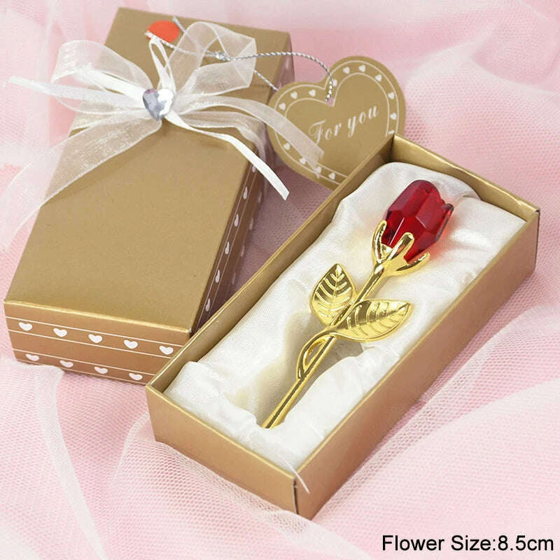 Valentines Day Gift I Love You Crystal Bear Artificial Rose Flowers Teacher Mothers Day Wedding Birthday Party Gifts for guests - KIMLUD