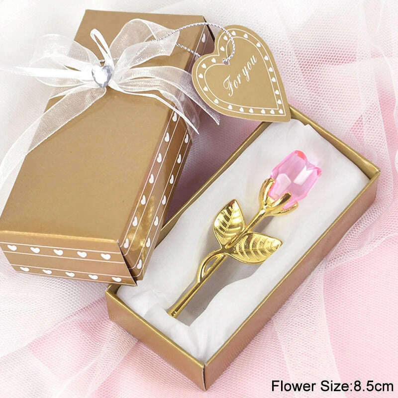 Valentines Day Gift I Love You Crystal Bear Artificial Rose Flowers Teacher Mothers Day Wedding Birthday Party Gifts for guests - KIMLUD