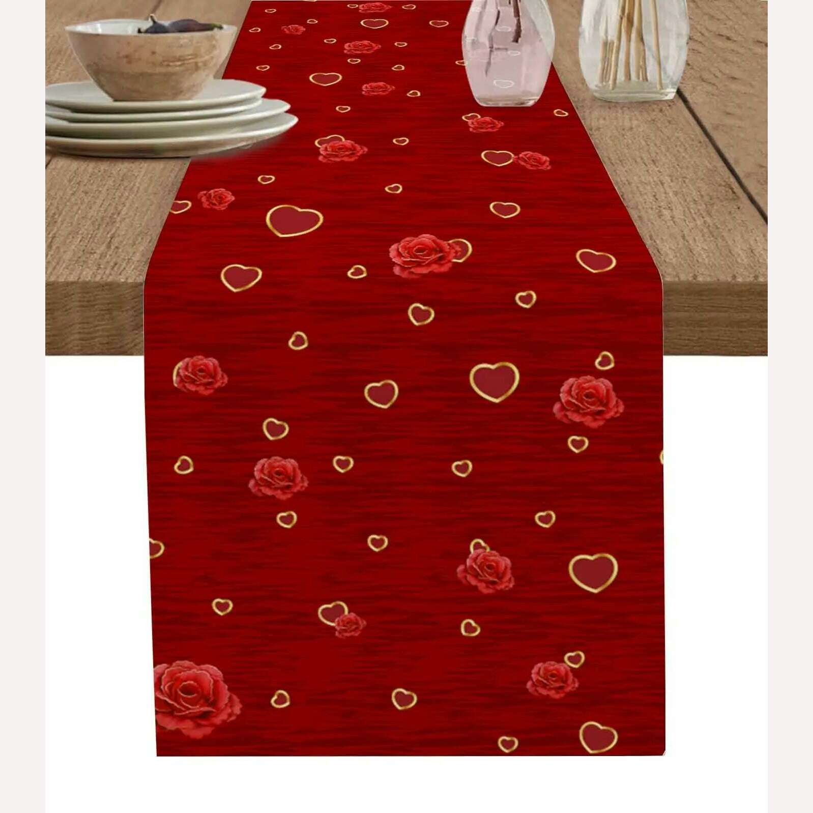 KIMLUD, Valentine'S Day Love Rose Texture Table Runner For Home Wedding Banquet Festival Party Catering Hotel Table Decor, 33x229cmTable Runner, KIMLUD APPAREL - Womens Clothes