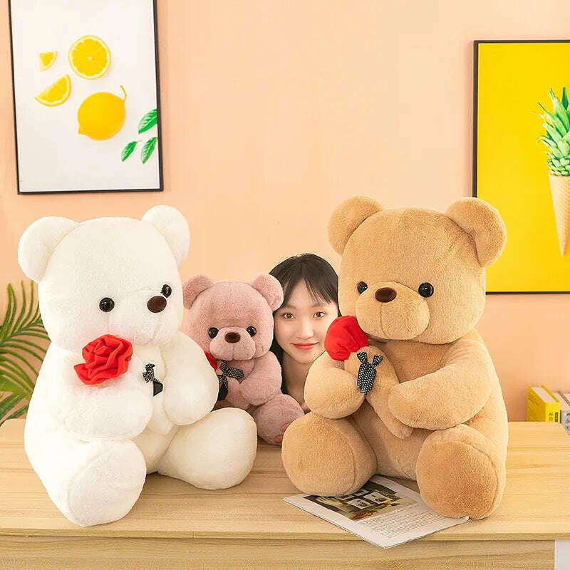 KIMLUD, Valentine's Day roses teddy bear animal plush toys for girls teddy bear dolls, KIMLUD Womens Clothes