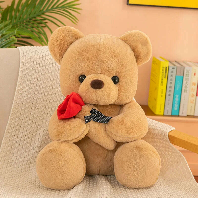 KIMLUD, Valentine's Day roses teddy bear animal plush toys for girls teddy bear dolls, khaki / 25CM, KIMLUD Womens Clothes