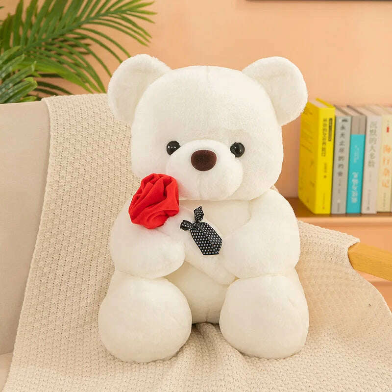 KIMLUD, Valentine's Day roses teddy bear animal plush toys for girls teddy bear dolls, white / 25CM, KIMLUD Women's Clothes