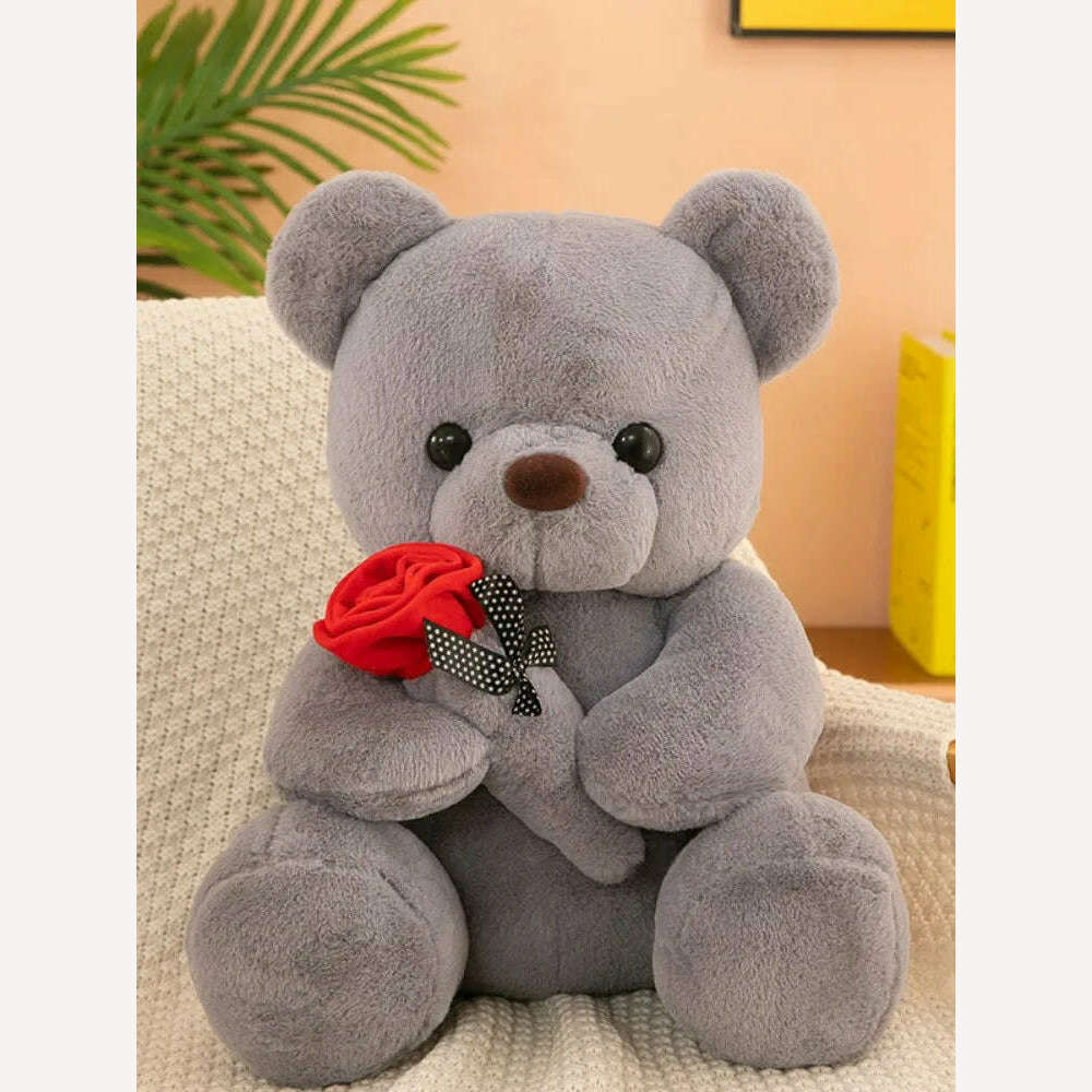 KIMLUD, Valentine's Day roses teddy bear animal plush toys for girls teddy bear dolls, grey / 25CM, KIMLUD Womens Clothes