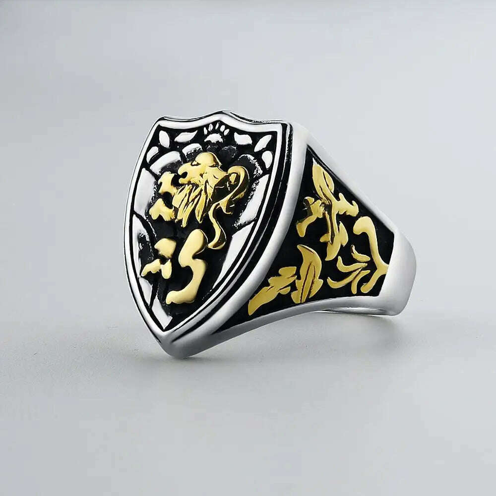 Valily Gold Color Vintage Lion Ring Stainless Steel Unique Royal King Animal Jewelry - KIMLUD