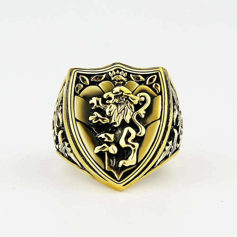 Valily Gold Color Vintage Lion Ring Stainless Steel Unique Royal King Animal Jewelry - KIMLUD
