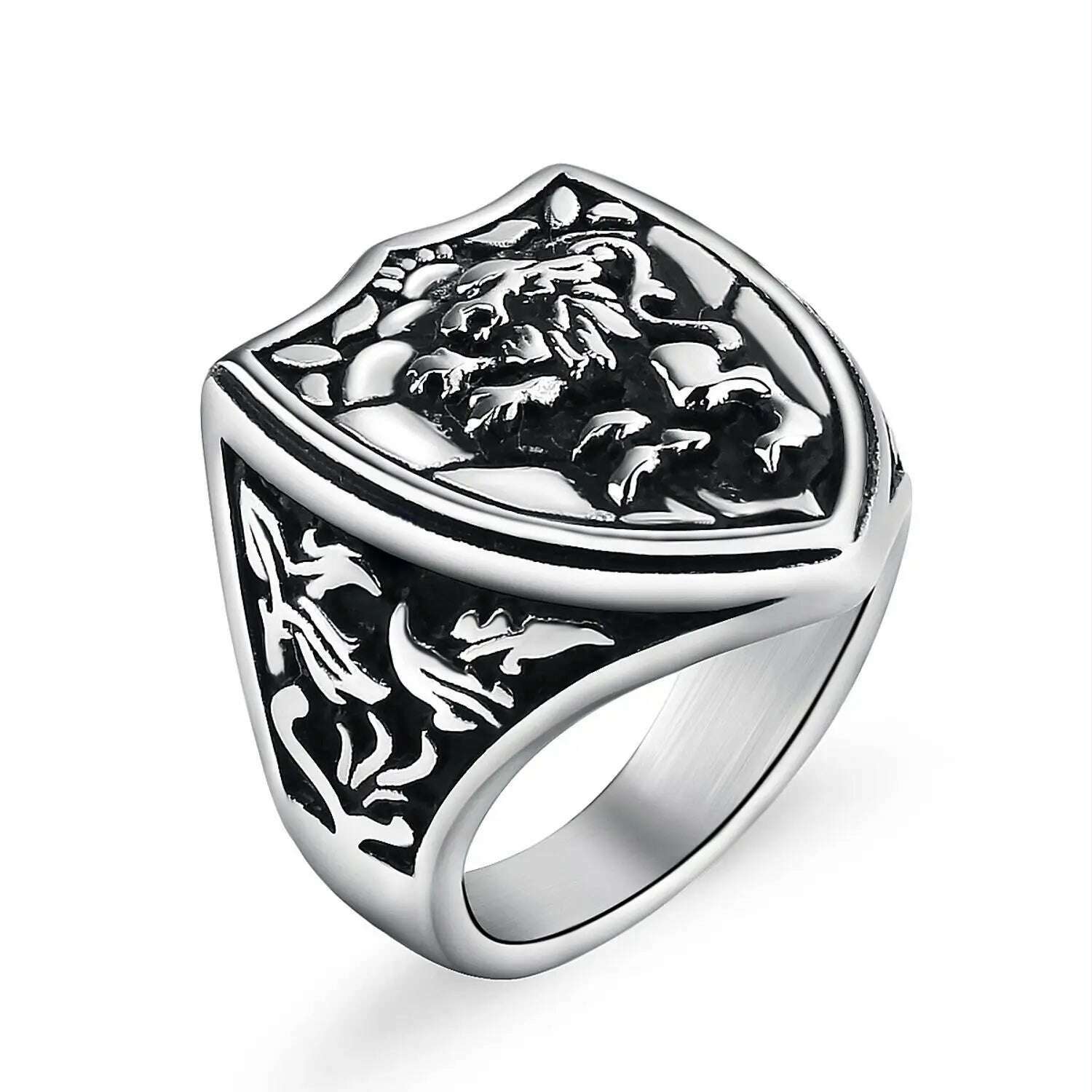 Valily Gold Color Vintage Lion Ring Stainless Steel Unique Royal King Animal Jewelry - KIMLUD
