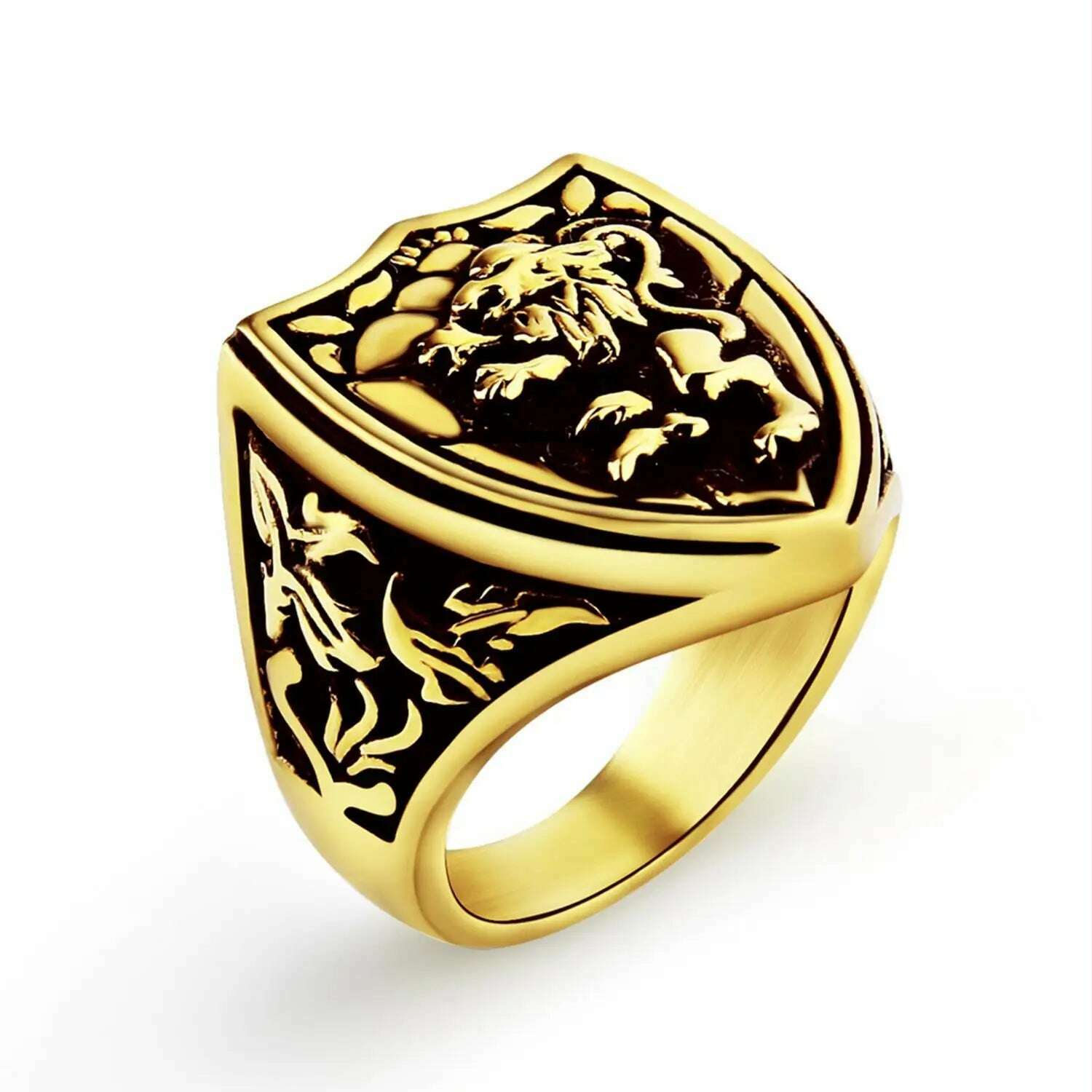 Valily Gold Color Vintage Lion Ring Stainless Steel Unique Royal King Animal Jewelry - KIMLUD