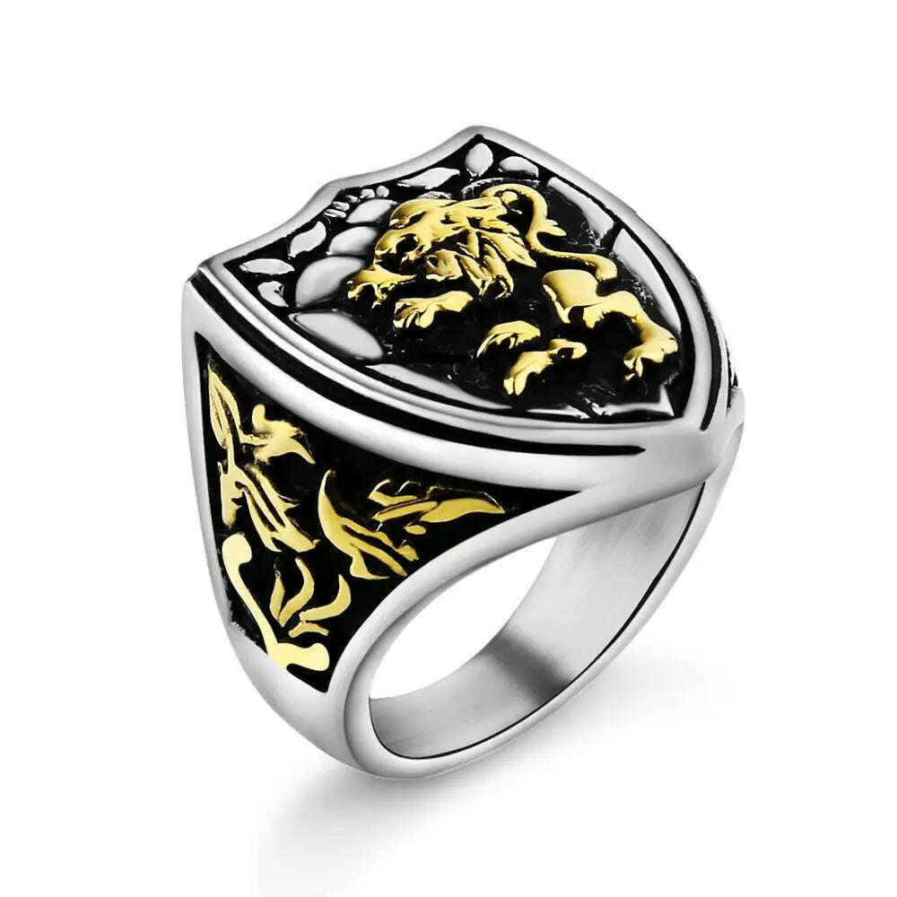 Valily Gold Color Vintage Lion Ring Stainless Steel Unique Royal King Animal Jewelry - KIMLUD