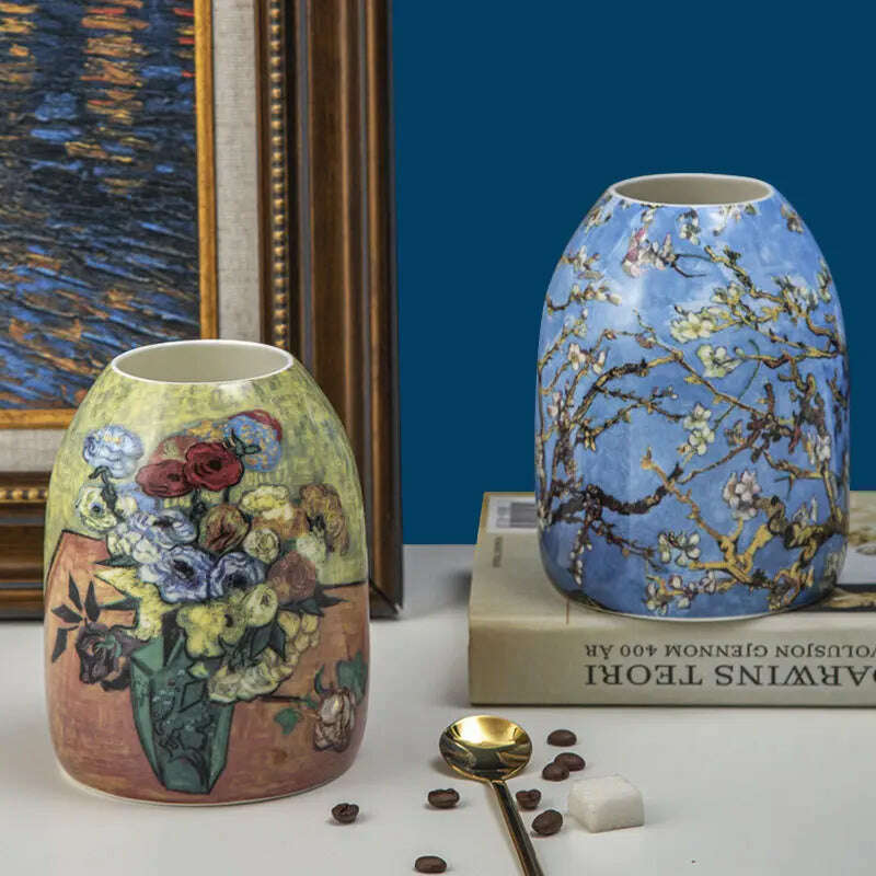 KIMLUD, Van Gogh Ceramic Vase Bone China Pastoral Style Apricot Tree Home Decor Table Decoration Accessories, KIMLUD Womens Clothes