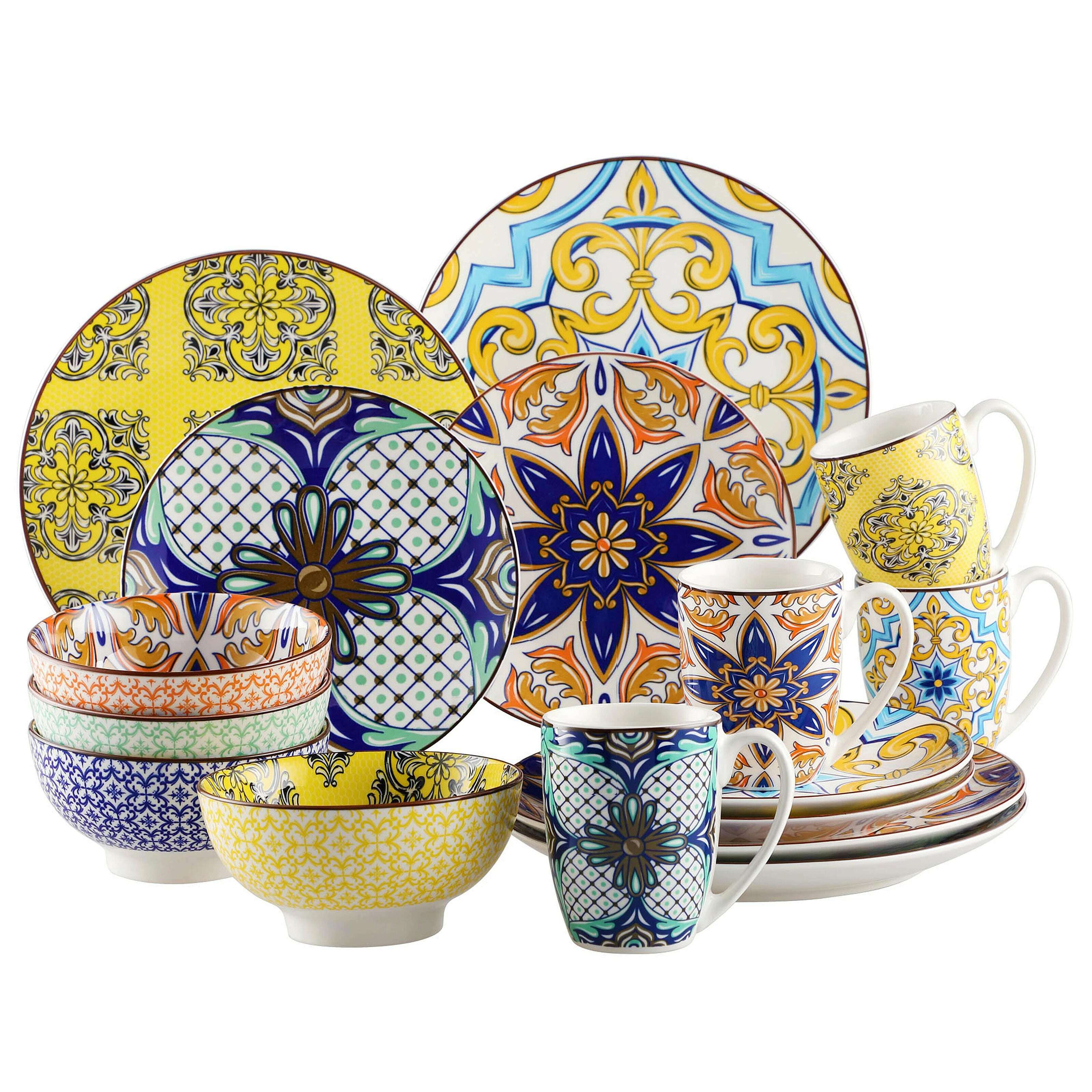 KIMLUD, VANCASSO 16/32/48-Piece Jasmin Pattern Porcelain Tableware Dinnerware Dinner Set with Dinner Plate,Dessert Plate,Bowl,Mug Set, KIMLUD Womens Clothes