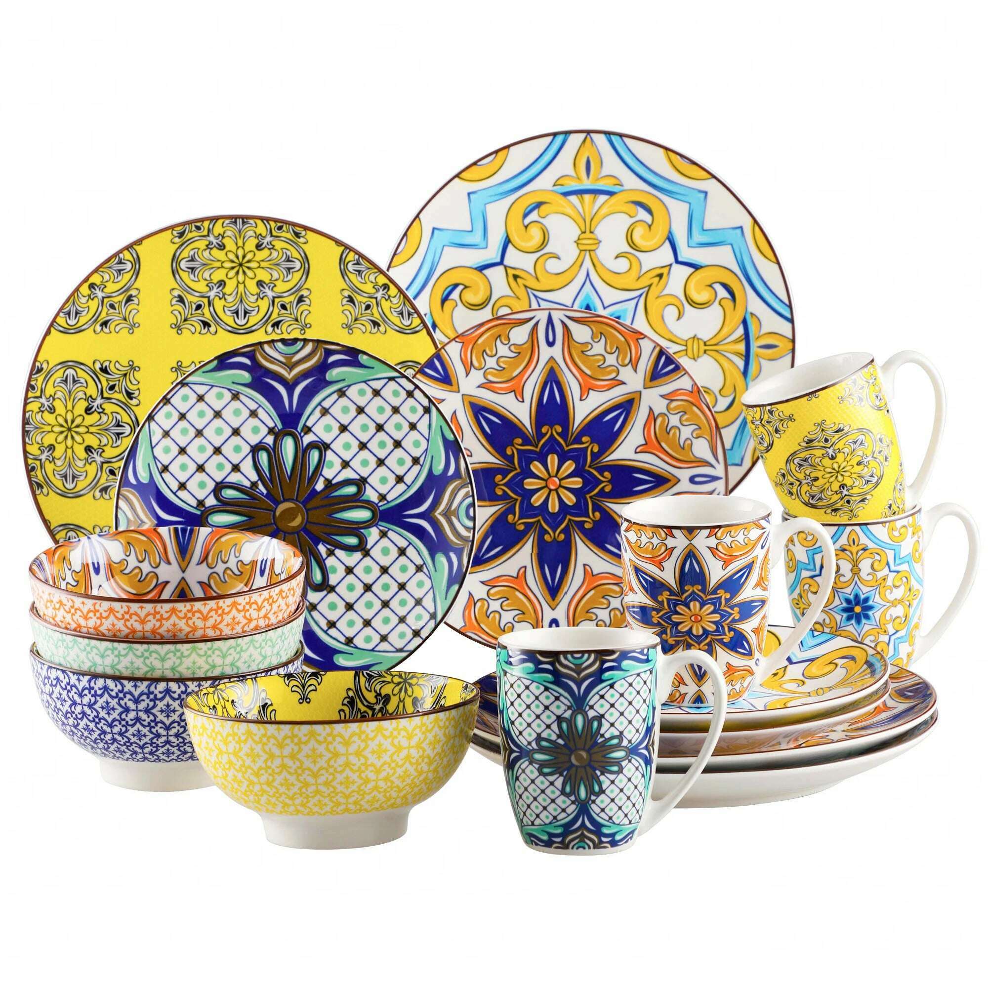 KIMLUD, VANCASSO 16/32/48-Piece Jasmin Pattern Porcelain Tableware Dinnerware Dinner Set with Dinner Plate,Dessert Plate,Bowl,Mug Set, 16-Piece / United Kingdom, KIMLUD Womens Clothes