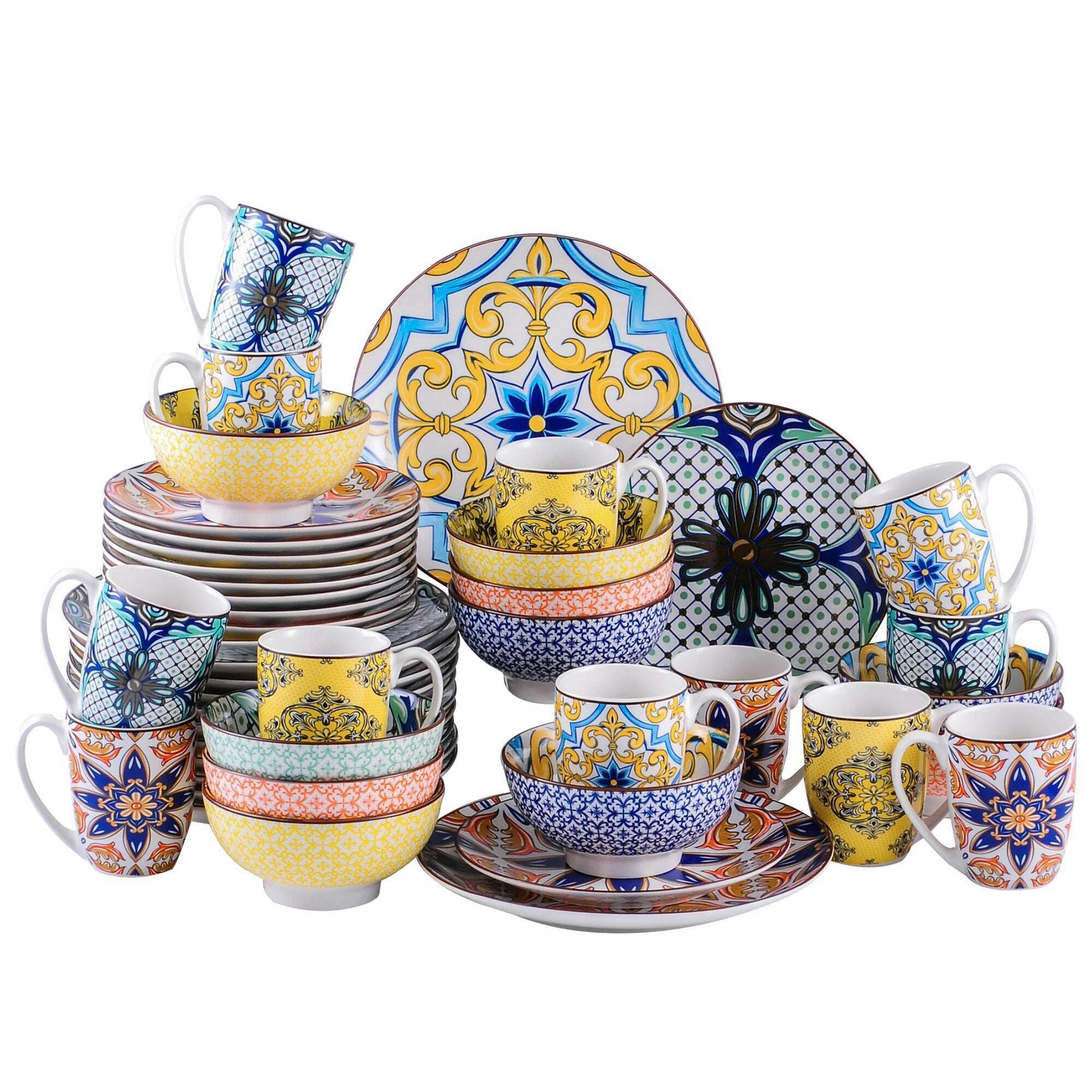 KIMLUD, VANCASSO 16/32/48-Piece Jasmin Pattern Porcelain Tableware Dinnerware Dinner Set with Dinner Plate,Dessert Plate,Bowl,Mug Set, 48-Piece / United States, KIMLUD Womens Clothes