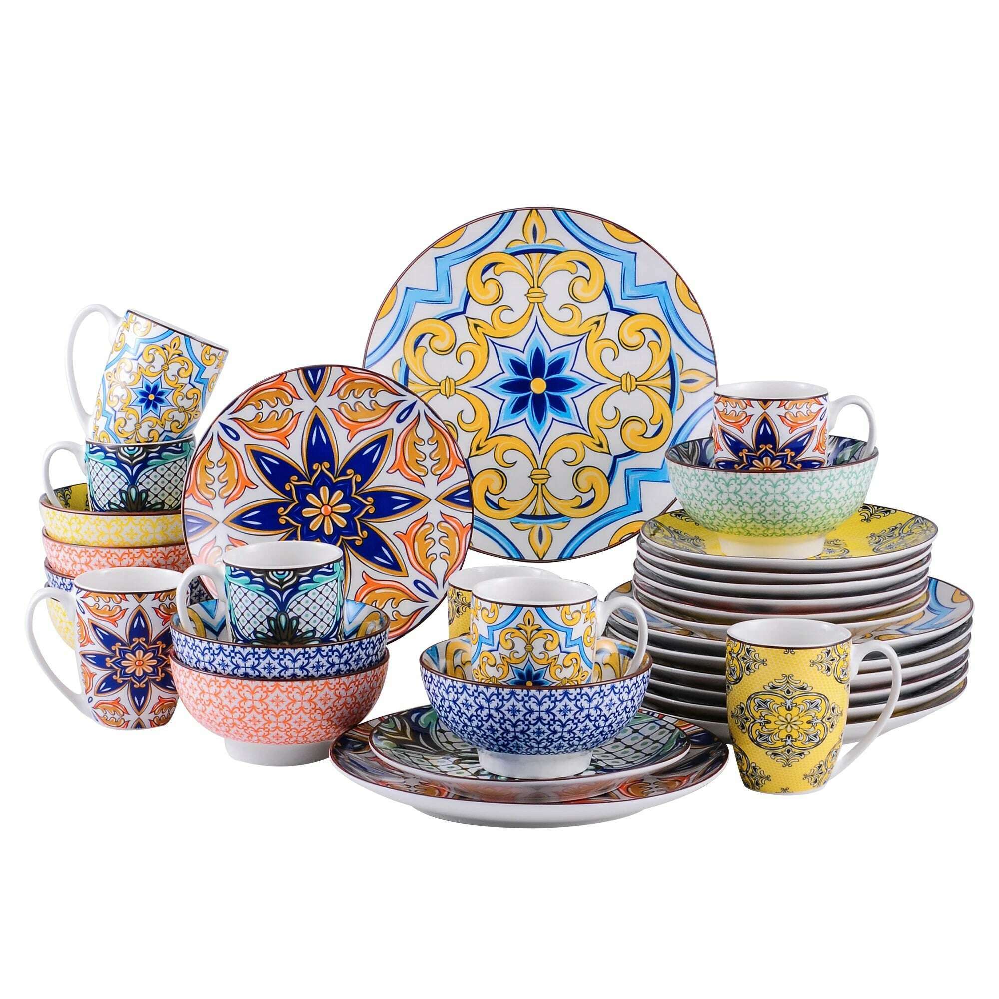 VANCASSO 16/32/48-Piece Jasmin Pattern Porcelain Tableware Dinnerware Dinner Set with Dinner Plate,Dessert Plate,Bowl,Mug Set - KIMLUD