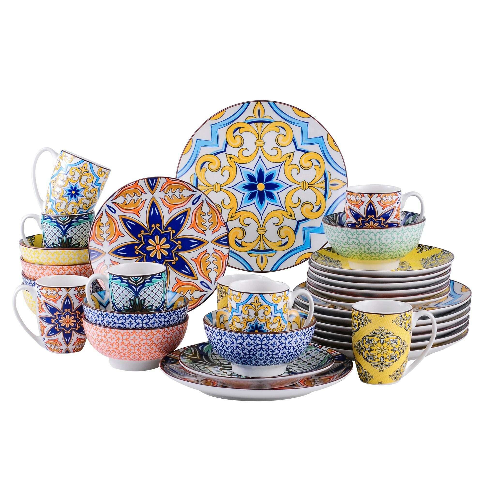 KIMLUD, VANCASSO 16/32/48-Piece Jasmin Pattern Porcelain Tableware Dinnerware Dinner Set with Dinner Plate,Dessert Plate,Bowl,Mug Set, 32-Piece / GERMANY, KIMLUD Womens Clothes