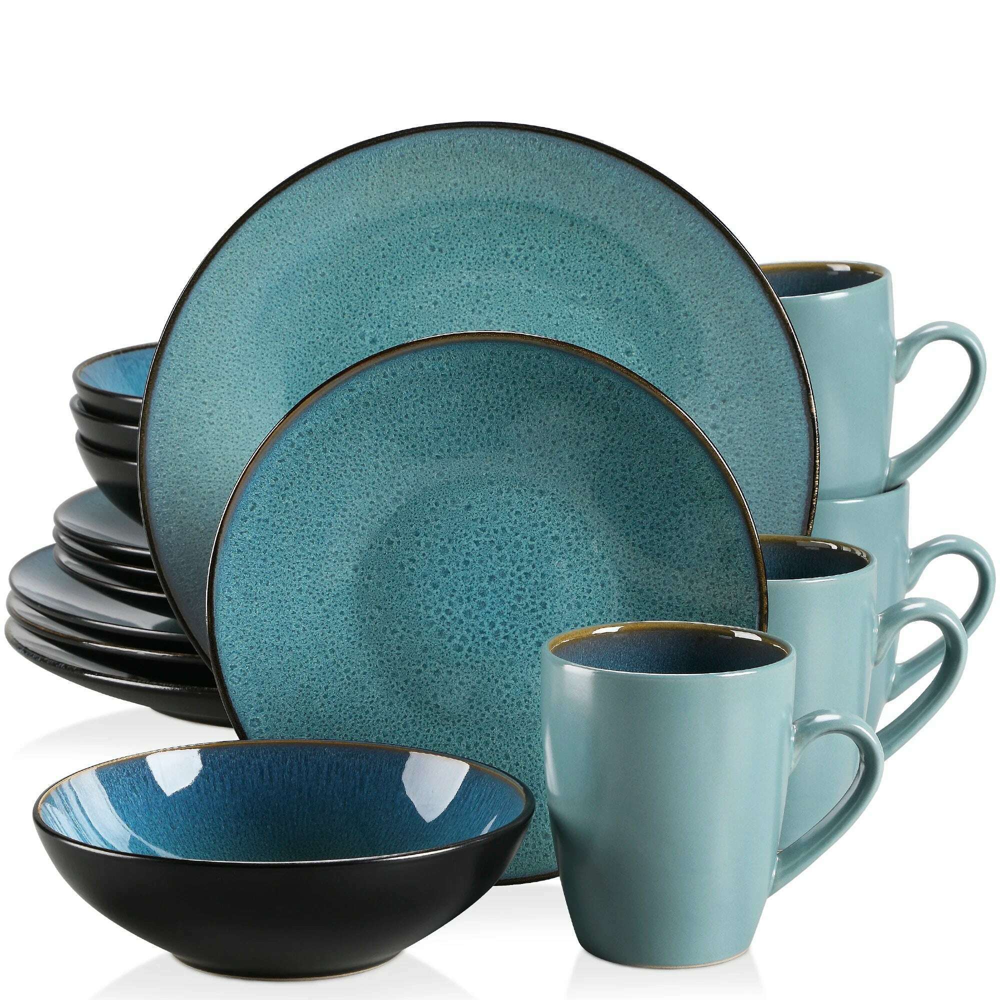 VANCASSO BUBBLE 16/32/48-Piece Tableware Set Vintage Ceramic Blue/Brown Stoneware Set with Dinner&Dessert Plate,Bowl,Coffee Cups - KIMLUD