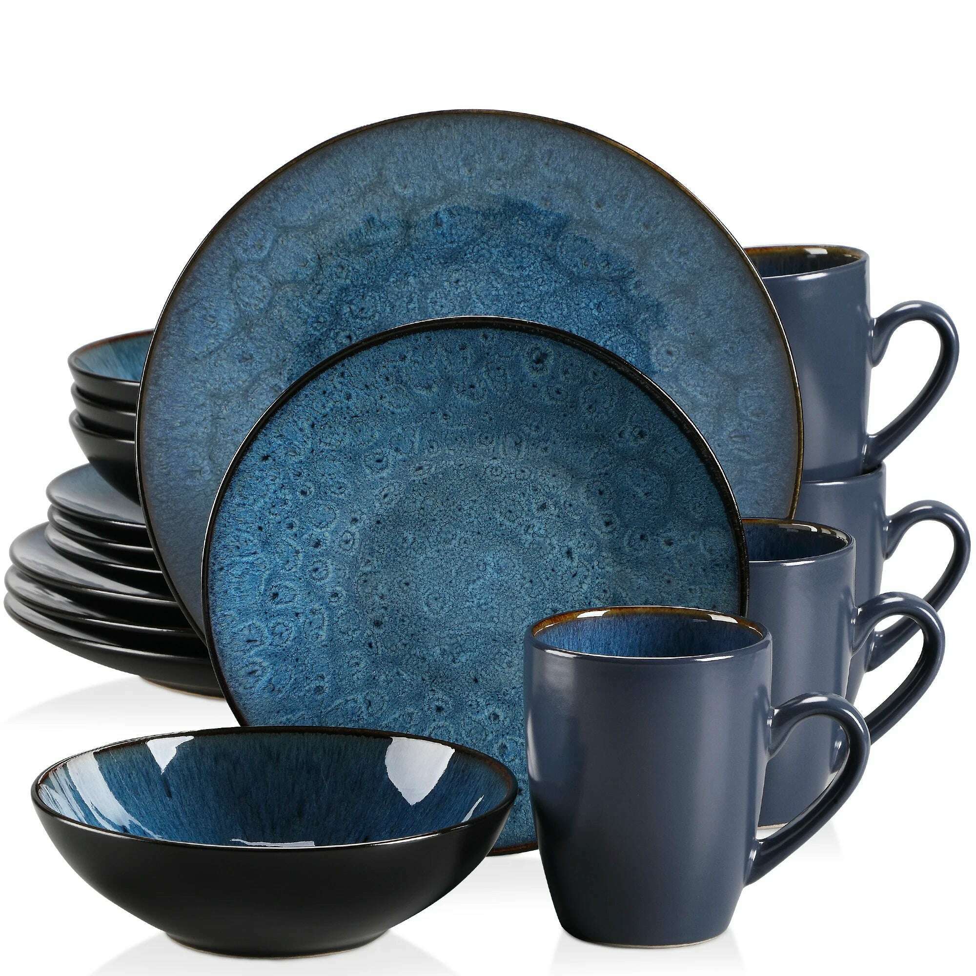 KIMLUD, VANCASSO BUBBLE 16/32/48-Piece Tableware Set Vintage Ceramic Blue/Brown Stoneware Set with Dinner&Dessert Plate,Bowl,Coffee Cups, Blue-16-Piece / GERMANY, KIMLUD Womens Clothes