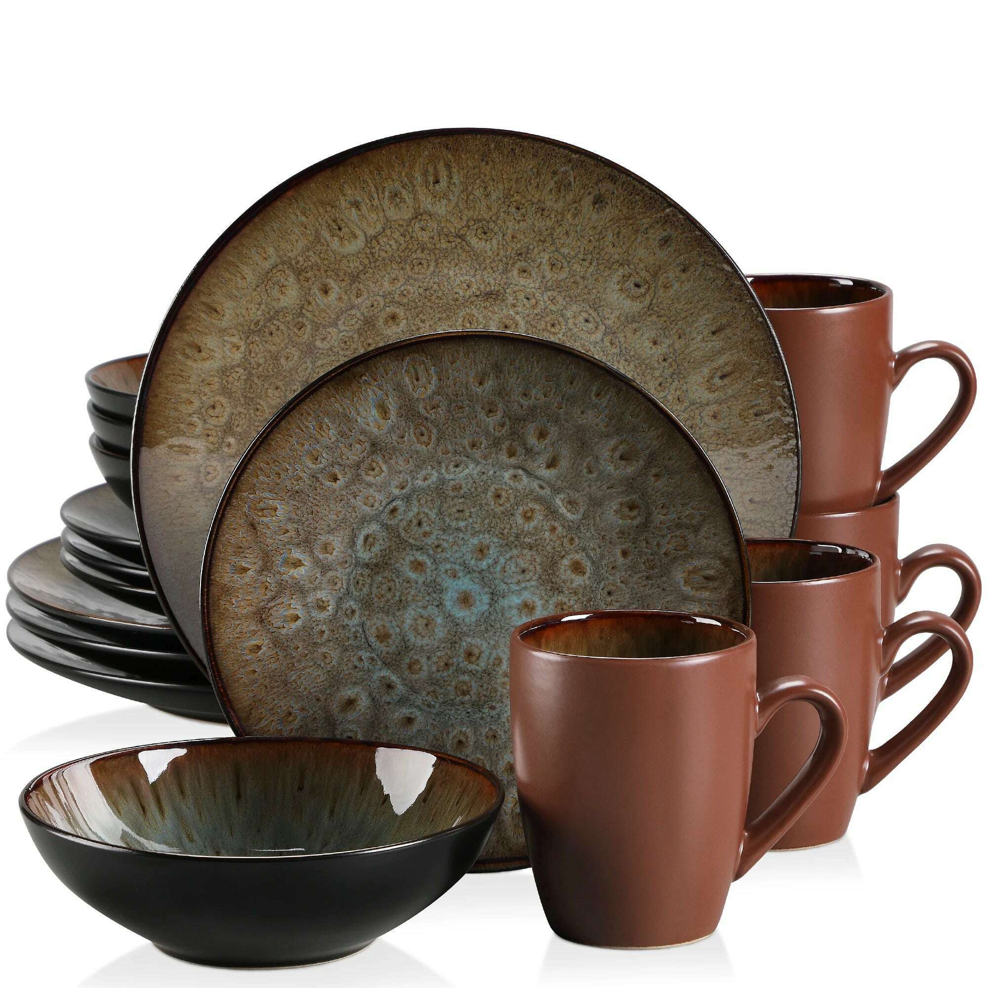 VANCASSO BUBBLE 16/32/48-Piece Tableware Set Vintage Ceramic Blue/Brown Stoneware Set with Dinner&Dessert Plate,Bowl,Coffee Cups - KIMLUD