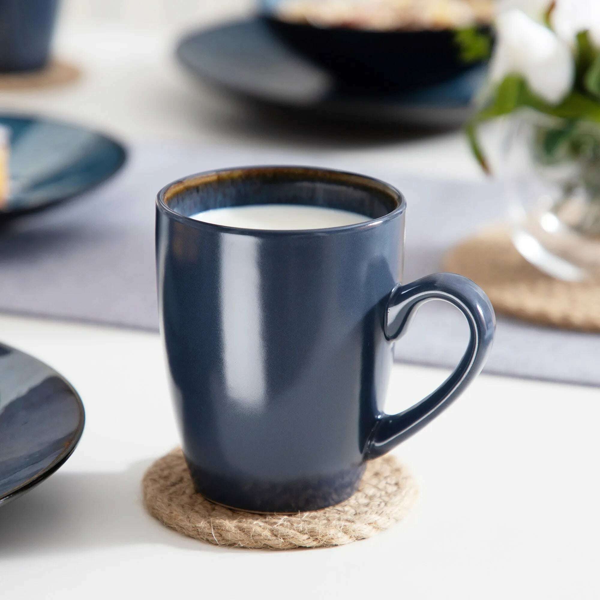 VANCASSO BUBBLE 16/32/48-Piece Tableware Set Vintage Ceramic Blue/Brown Stoneware Set with Dinner&Dessert Plate,Bowl,Coffee Cups - KIMLUD