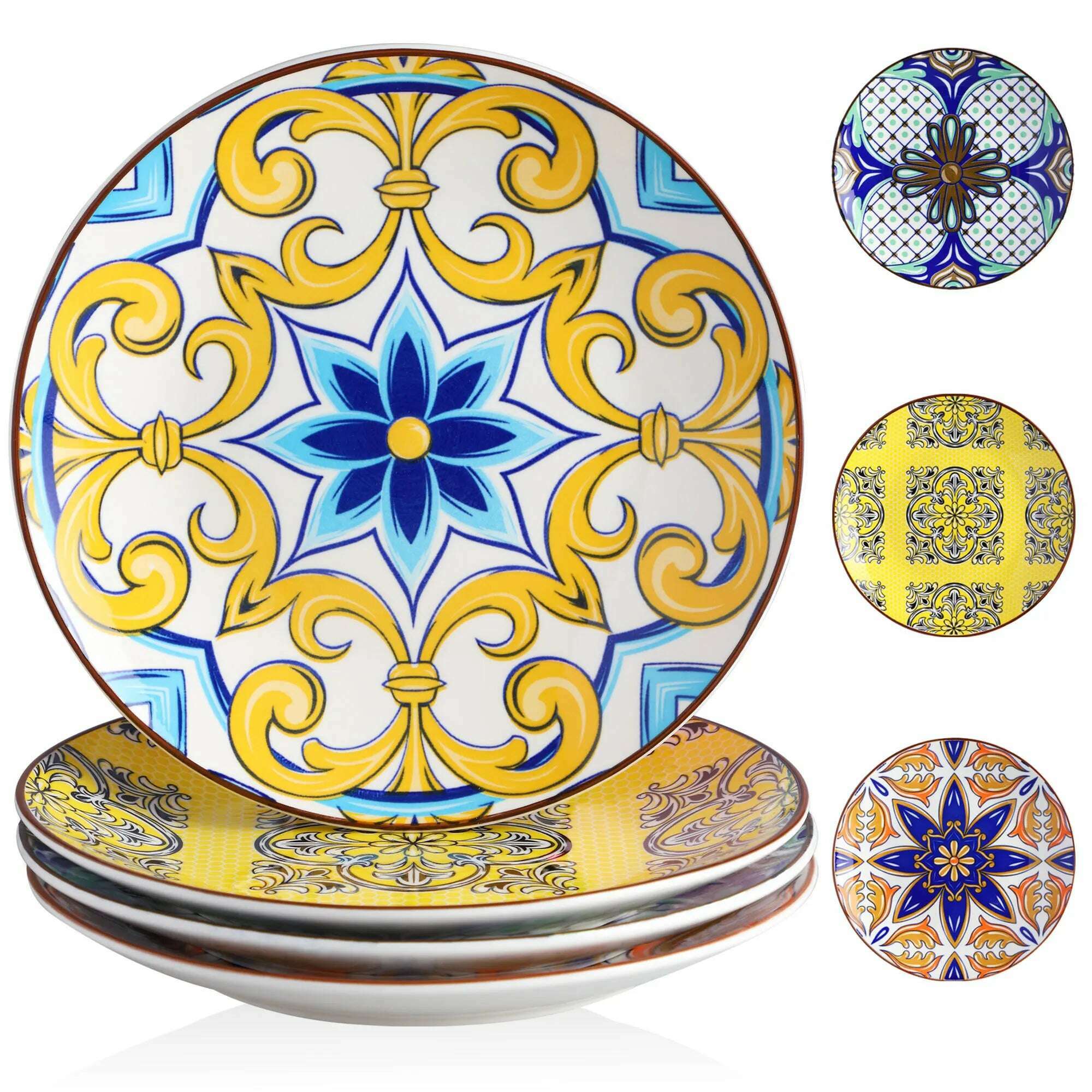 KIMLUD, Vancasso JASMIN 4/8/12 Piece Porcelain Dessert Plate Set Aladin Style 21cm Cake Plate Service for 4/8/12 Person, 4-pieces / United States, KIMLUD APPAREL - Womens Clothes