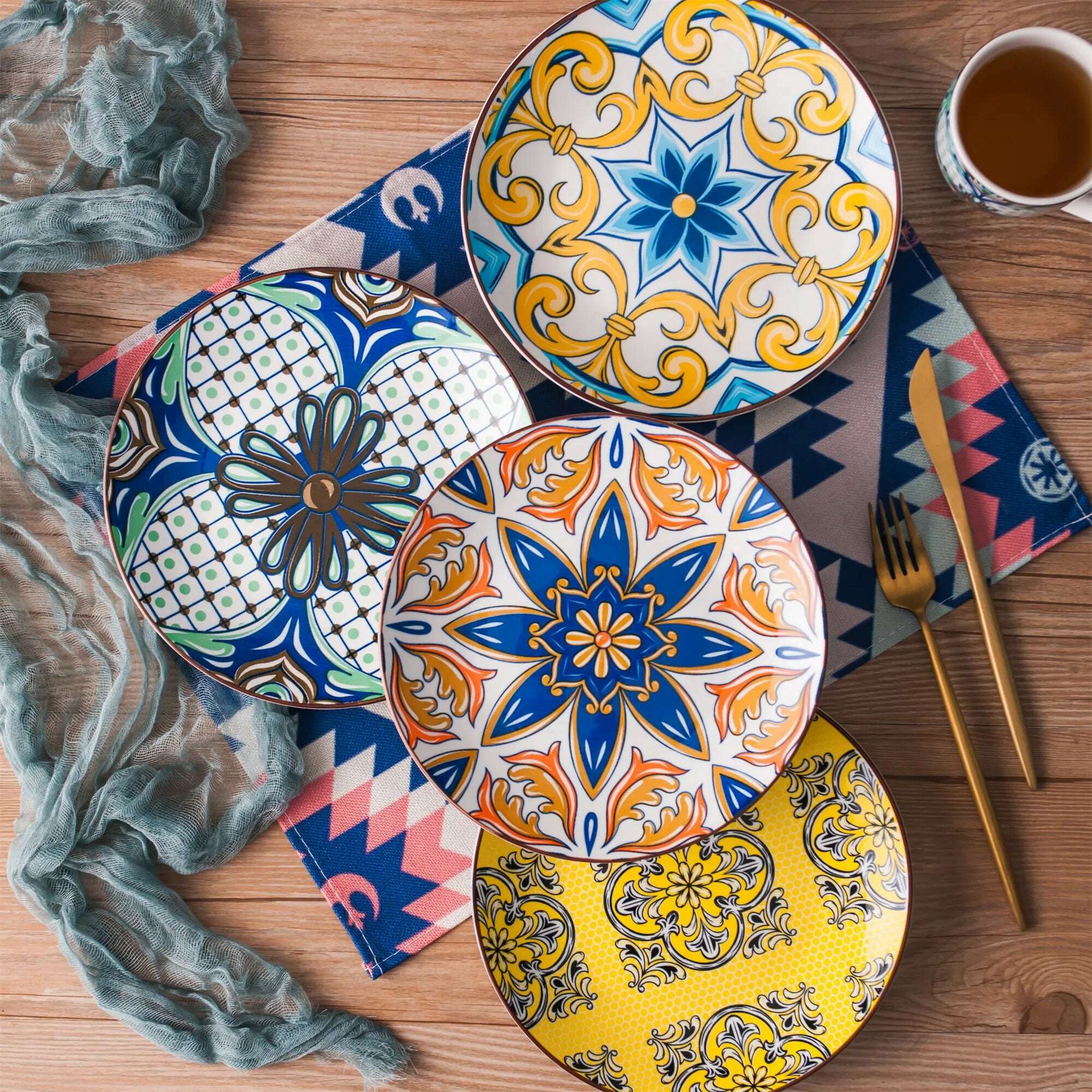 KIMLUD, Vancasso JASMIN 4/8/12 Piece Porcelain Dessert Plate Set Aladin Style 21cm Cake Plate Service for 4/8/12 Person, KIMLUD Womens Clothes