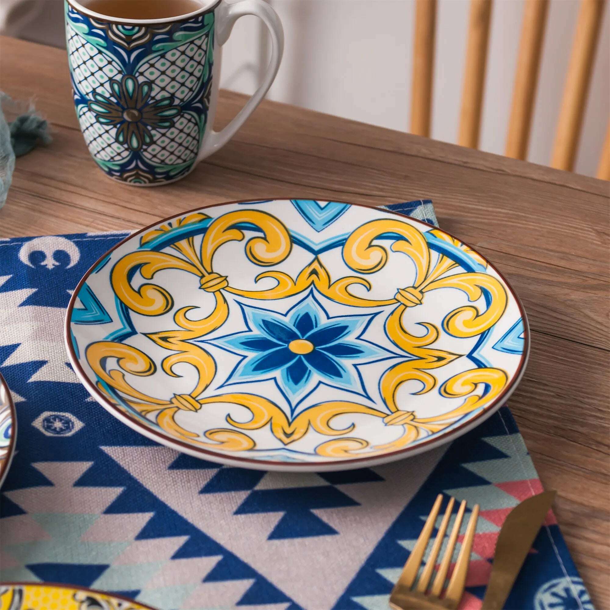 KIMLUD, Vancasso JASMIN 4/8/12 Piece Porcelain Dessert Plate Set Aladin Style 21cm Cake Plate Service for 4/8/12 Person, KIMLUD Womens Clothes