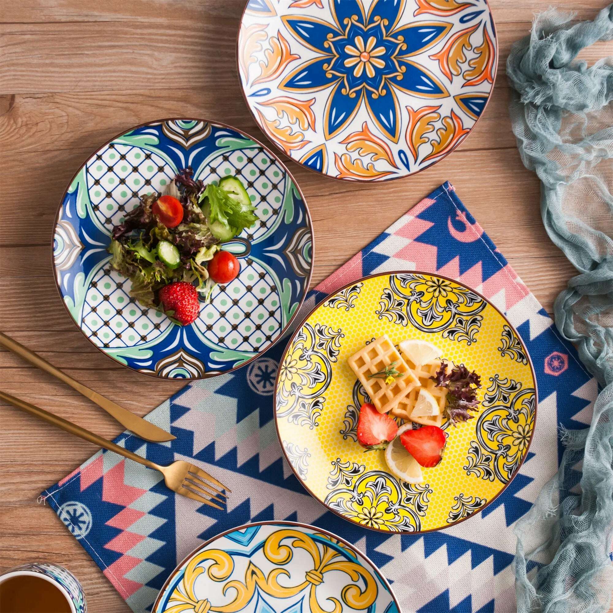 KIMLUD, Vancasso JASMIN 4/8/12 Piece Porcelain Dessert Plate Set Aladin Style 21cm Cake Plate Service for 4/8/12 Person, KIMLUD Womens Clothes