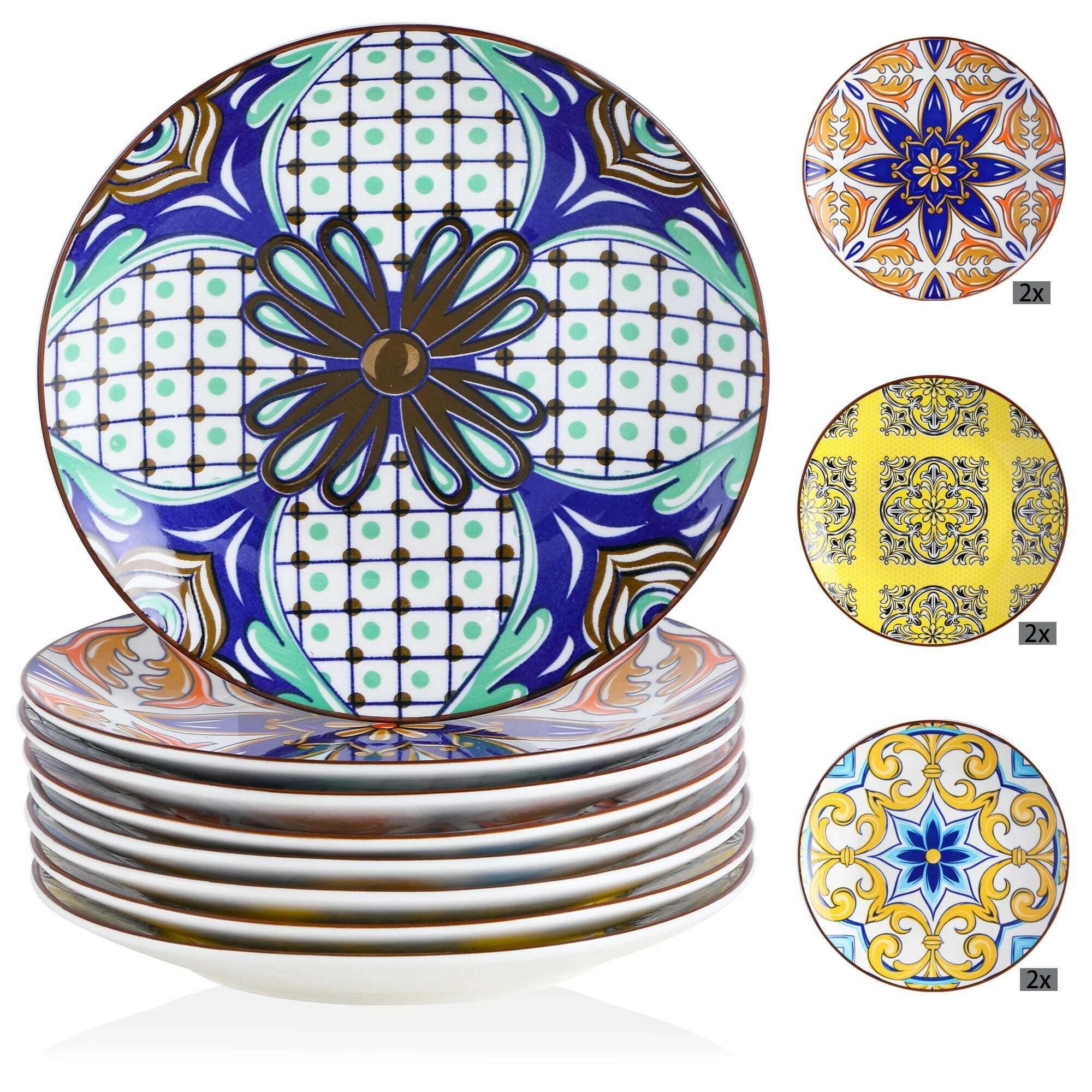 KIMLUD, Vancasso JASMIN 4/8/12 Piece Porcelain Dessert Plate Set Aladin Style 21cm Cake Plate Service for 4/8/12 Person, KIMLUD Womens Clothes