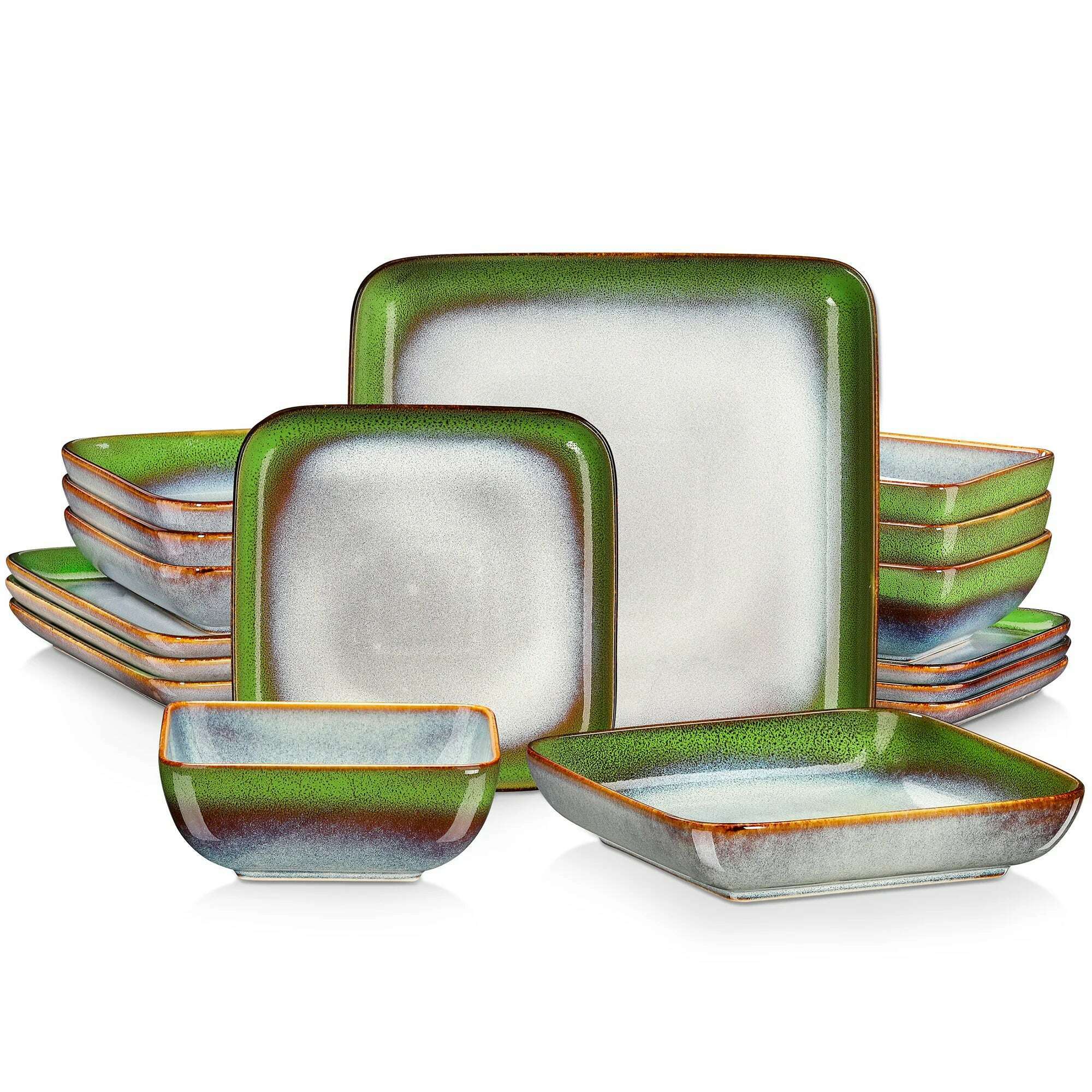 KIMLUD, Vancasso Stern Dinner Set Green Square Kiln Change Glaze Tableware 16 Piece Kitchen Dinnerware Ceramic Crockery Set for 4 Person, MIX-COLOR-16-PIECE / GERMANY, KIMLUD Womens Clothes