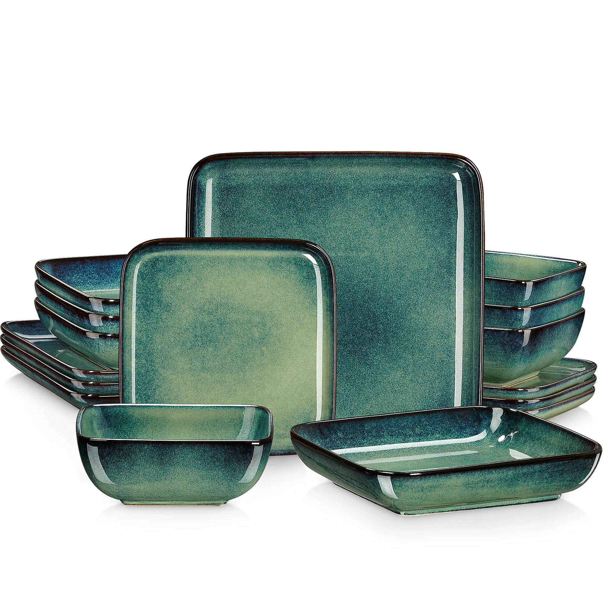 KIMLUD, Vancasso Stern Dinner Set Green Square Kiln Change Glaze Tableware 16 Piece Kitchen Dinnerware Ceramic Crockery Set for 4 Person, GREEN-16-PIECE / Poland, KIMLUD Womens Clothes