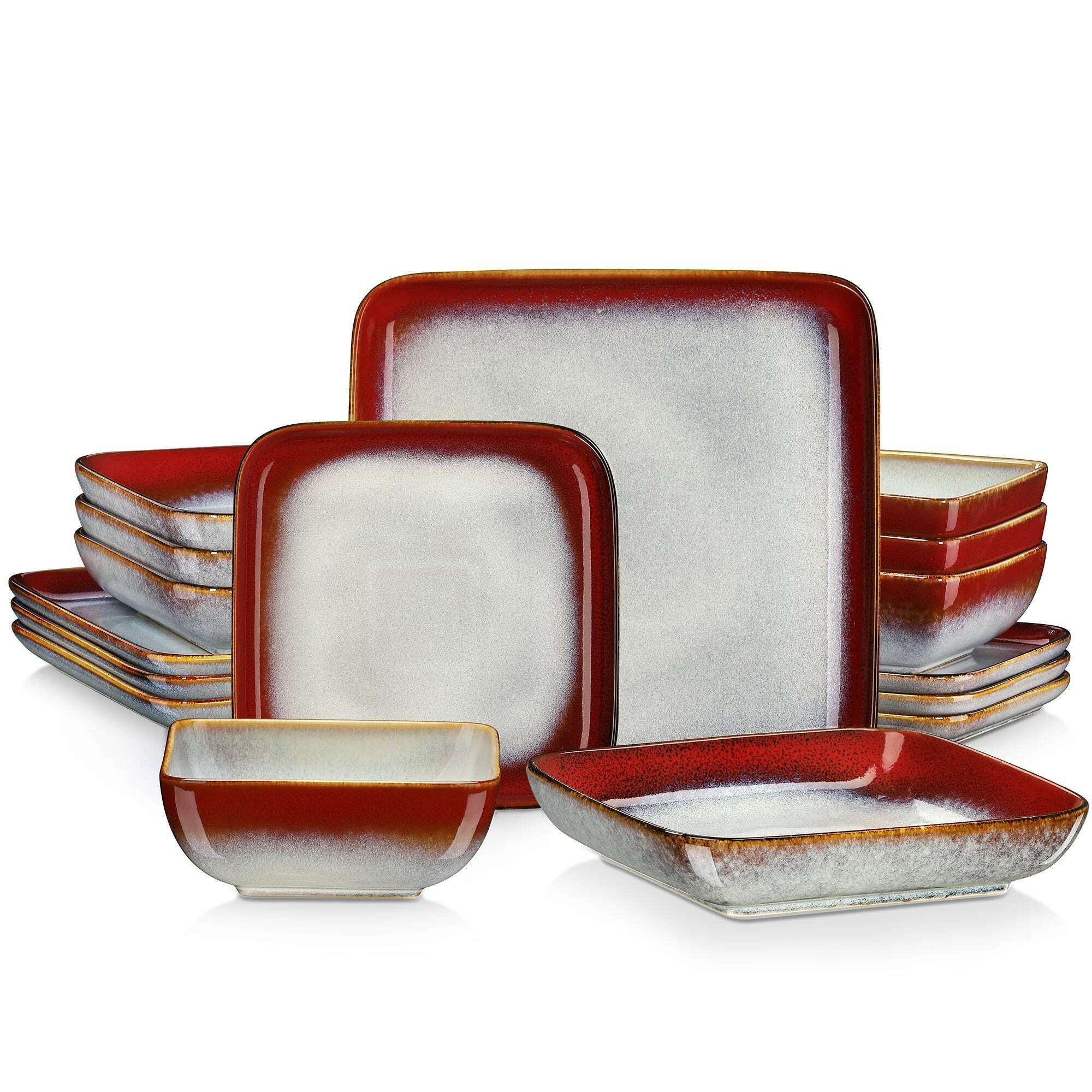 KIMLUD, Vancasso Stern Dinner Set Green Square Kiln Change Glaze Tableware 16 Piece Kitchen Dinnerware Ceramic Crockery Set for 4 Person, RED-16-PIECE / GERMANY, KIMLUD Womens Clothes