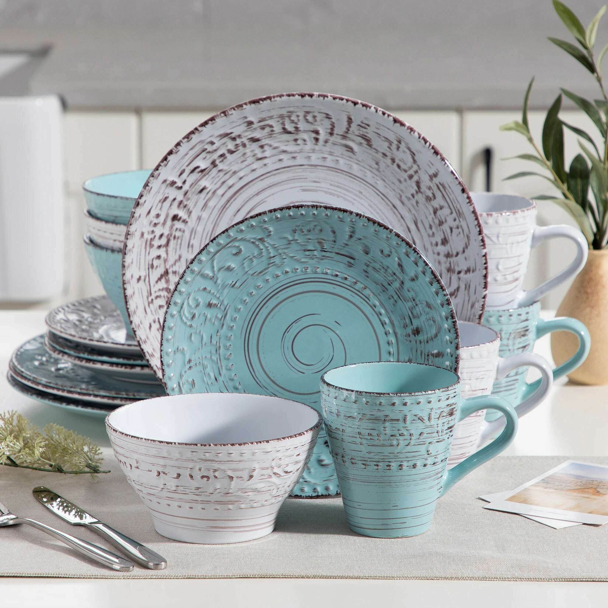 Vancasso VINE 16/32/48 Stoneware Dinnerware Set with Dinner Plate,Dessert Plate,Bowl,Mug Tableware Set Service for 12 Person - KIMLUD