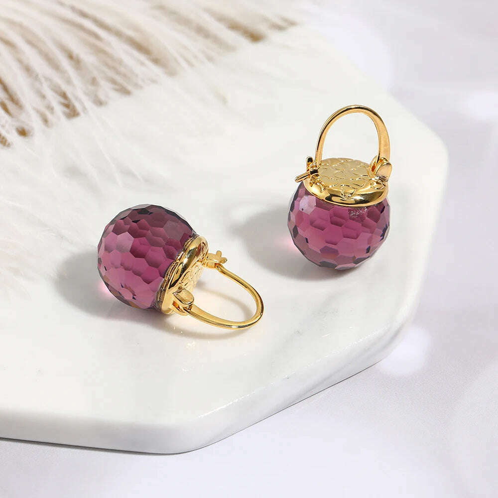 KIMLUD, Vanssey Luxury Fashion Jewelry Purple Austrian Crystal Ball Heart Drop Earrings Wedding Party Accessories for Women 2021 New, Magenta, KIMLUD Womens Clothes