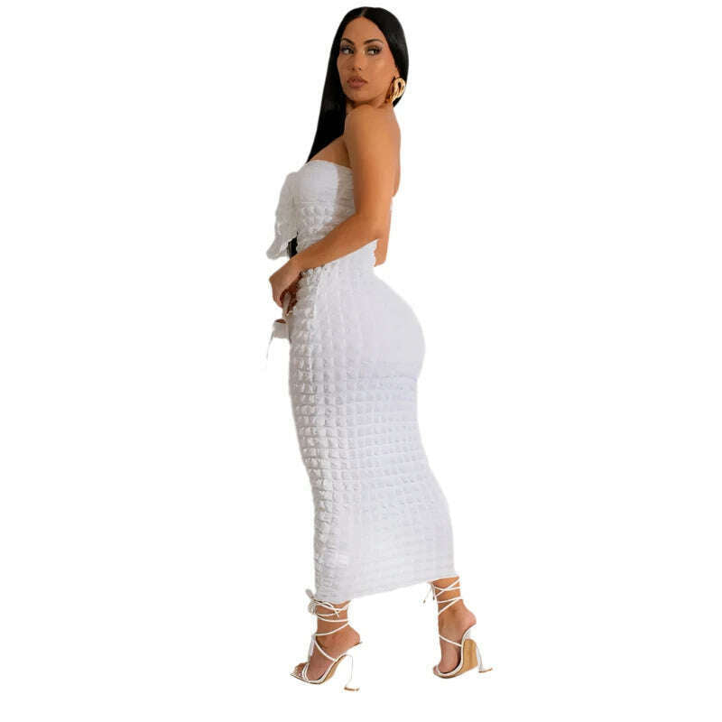 KIMLUD, VAZN 2023 Top Quality Young Sexy Club Solid Hollow out Strapless Sleeveless Backless Sweet Women High Waist Long Pencil Dress, KIMLUD Womens Clothes