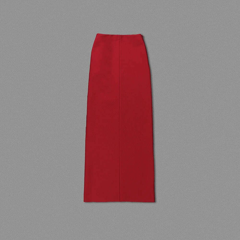 VC Skirts For Women Christmas Party Wear Pretty 3D Flowers Decoration Red Bandage High Split Sexy Long Skirt - KIMLUD