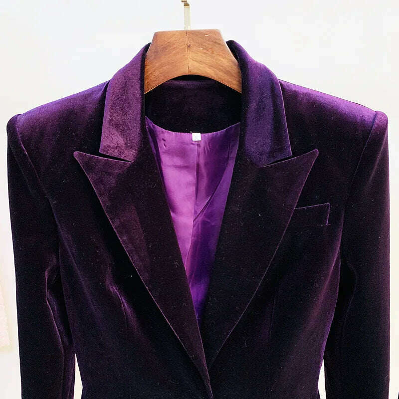 KIMLUD, Velvet Blazer Pants Women Set Purple Brown 2021 Autumn Winter New One Button Jacket + Flare Pants Two Piece Office Female Suit, KIMLUD Women's Clothes