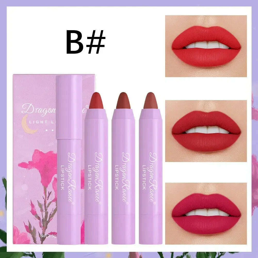 KIMLUD, Velvet Lipstick Set 3pcs Crayon Lip Stick Set Matte Nude Color Lipstick Pen Makeup Smooth High Color Rendering Lip Rouge Sticks, KIMLUD Womens Clothes