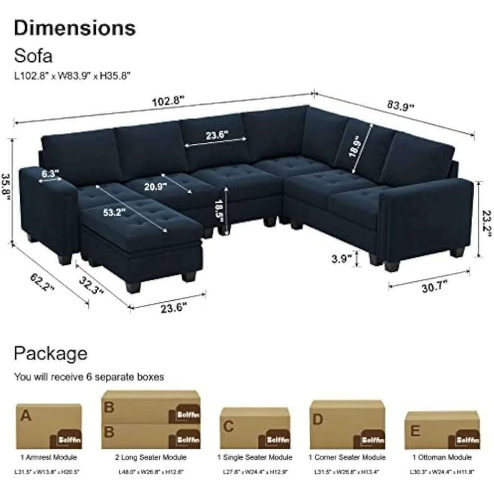 KIMLUD, Velvet   Sectional Sofa with Storage Ottoman 6-Seater Modular Sofa with Reversible Chaise Convertible Corner Sectional, KIMLUD Womens Clothes