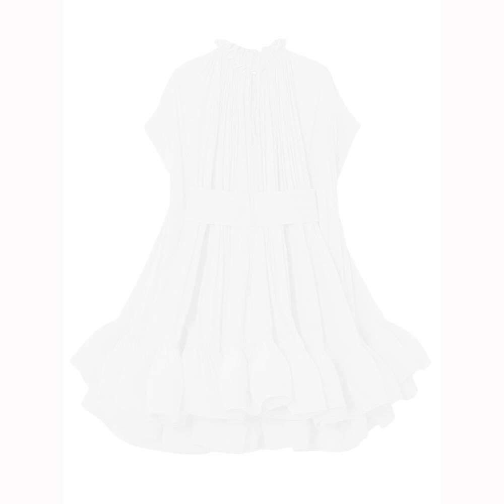 KIMLUD, VGH Asymmetrical Solid Mini Dresses For Women Round Neck Short Sleeve High Waist Spliced Plieasted A Line Dress Female Summer, white / S, KIMLUD Womens Clothes