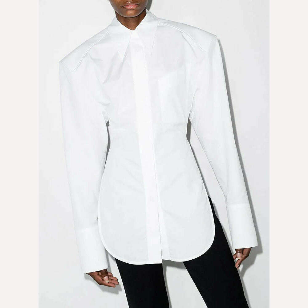 VGH Backless Sexy White Shirt For Women Lapel Long Sleeve Solid Bandage High Street Solid Minimalist Blouses Female 2022 Clothes - KIMLUD
