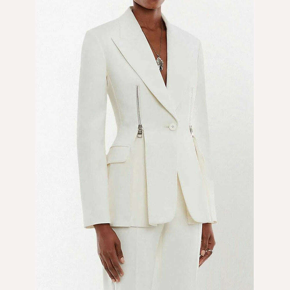 KIMLUD, VGH Casual Elegant Blazer For Women Notched Collar Long Sleeve Patchwork Zipper Solid Minimalist Slim Blazers Female Clothes New, KIMLUD Women's Clothes