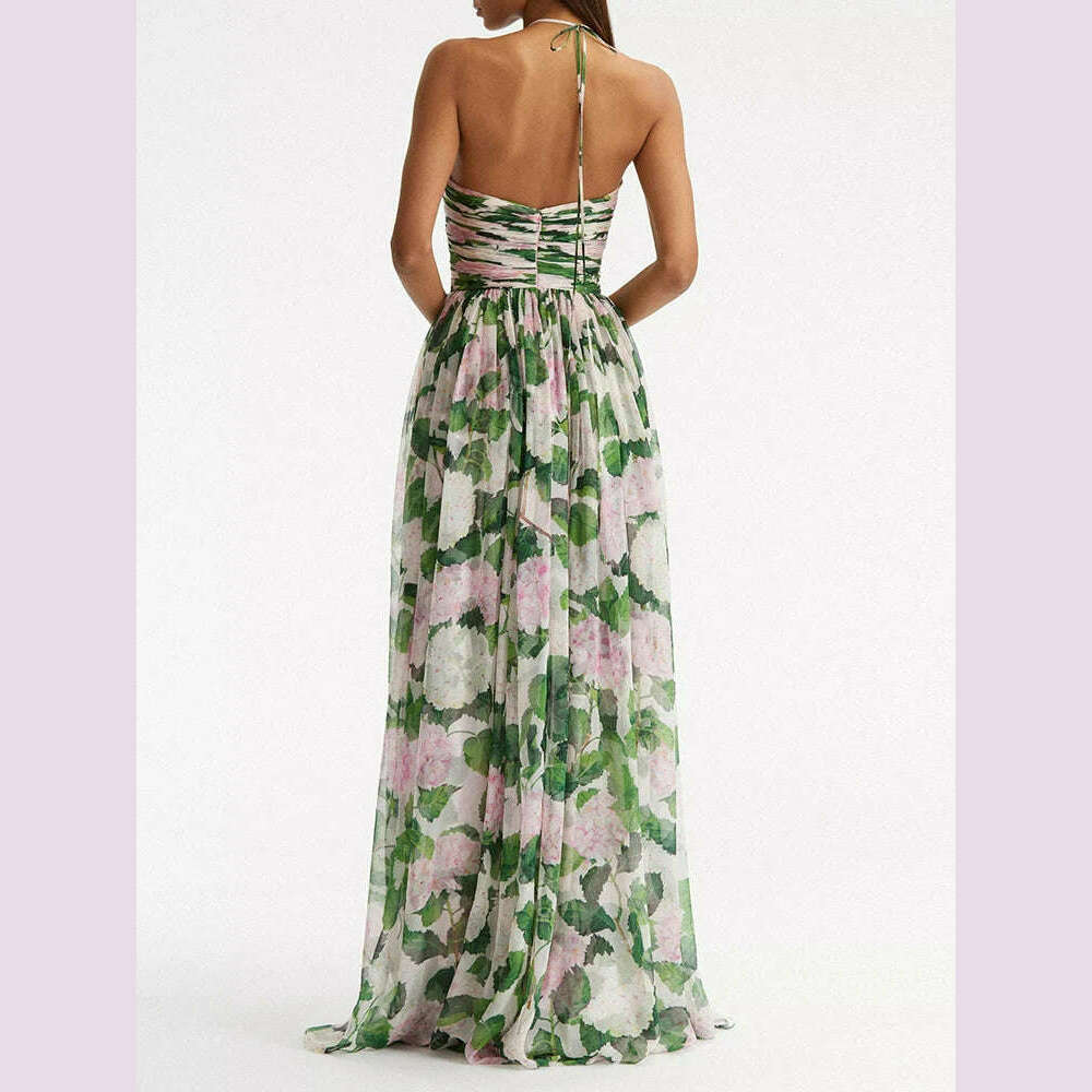 KIMLUD, VGH Casual Long Dress For Women Halter Sleeveless High Waist Hit Color Patchwork Print Slim Dresses Female Summer Clothing Style, KIMLUD Womens Clothes