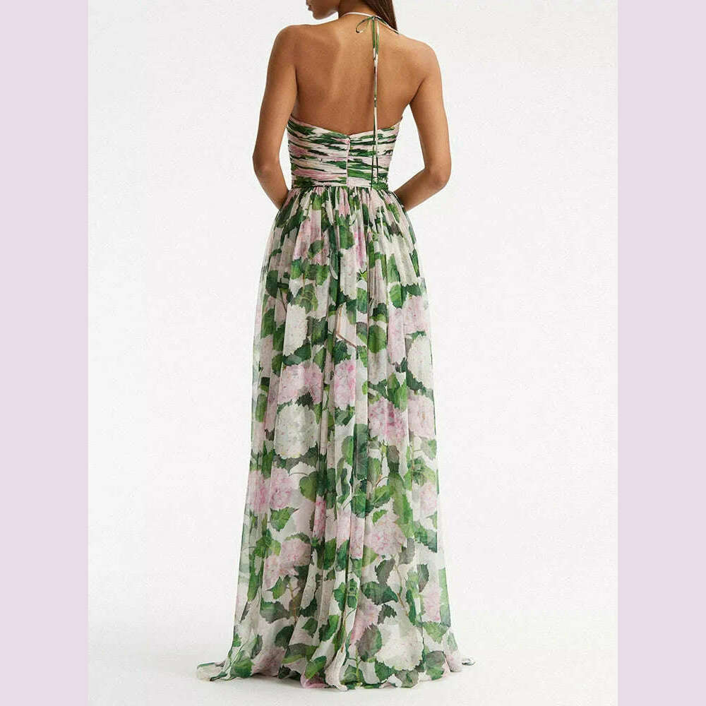 KIMLUD, VGH Casual Long Dress For Women Halter Sleeveless High Waist Hit Color Patchwork Print Slim Dresses Female Summer Clothing Style, KIMLUD Womens Clothes