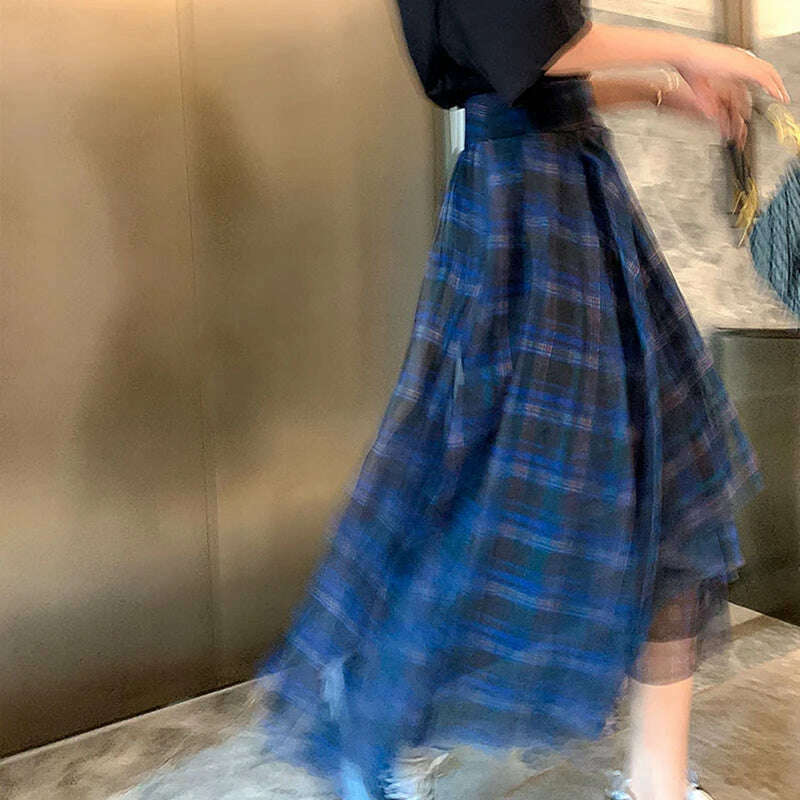 KIMLUD, VGH Casual Plaid Patchwork Mesh Women's Skirts High Waist Hit Color Elegant A Line Skirt For Female 2020 Spring Fashion Clothing, KIMLUD Womens Clothes