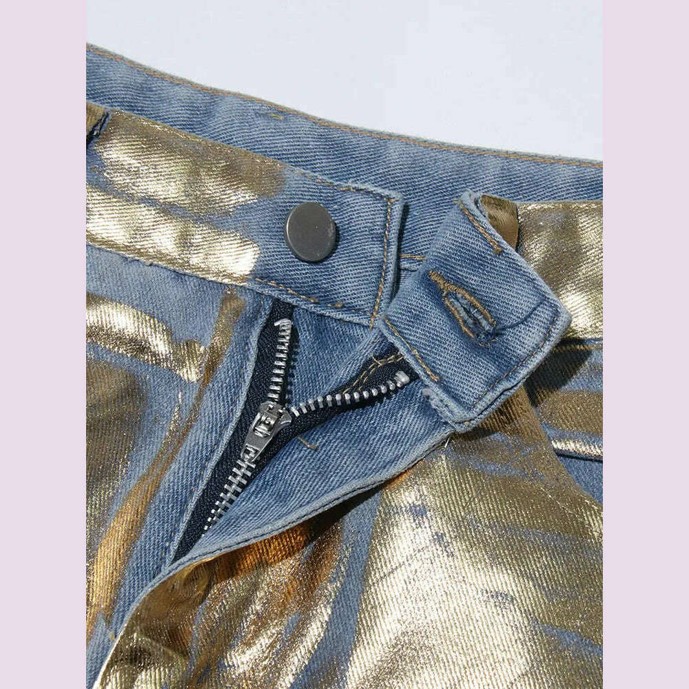 KIMLUD, VGH Casual Printing Patchwork Zipper Jeans For Women High Waist Spliced Pockets Hit Color Loose Cargo Pants Female Fashion New, KIMLUD Womens Clothes