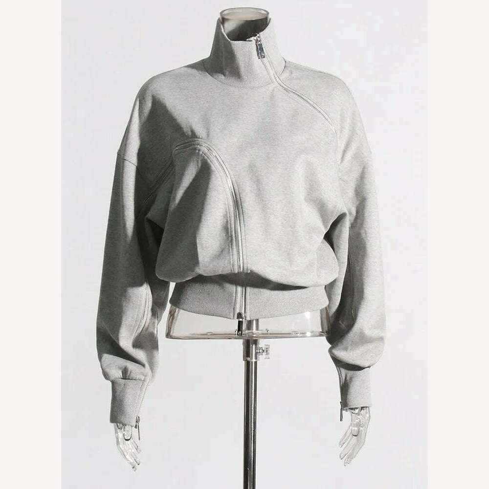 VGH Casual Solid Sweatshirts For Women Turtleneck Long Sleeve Patchwork Zipper Irregular Loose Sweatshirt Female Fashion Style, KIMLUD Women's Clothes